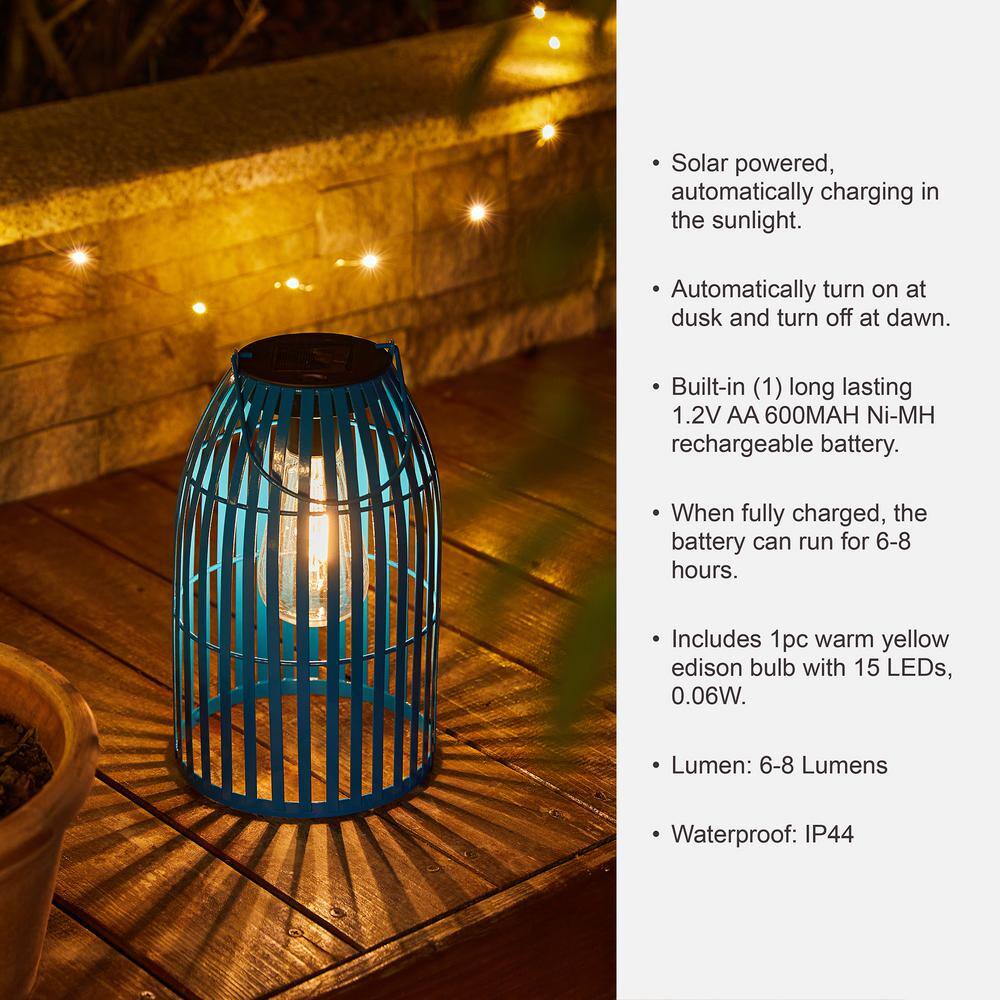 9.75" Blue Metal Solar Powered Hanging Lantern