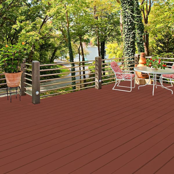 Behr Premium Advanced Deckover 5 Gal Sc 330 Redwood Smooth Solid Color Exterior Wood And Concrete Coating 500005 The Home Depot - Behr Solid Deck Paint Colors
