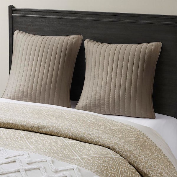 INK+IVY Camila Taupe 26 in. x 26 in. Cotton Quilted Euro Sham