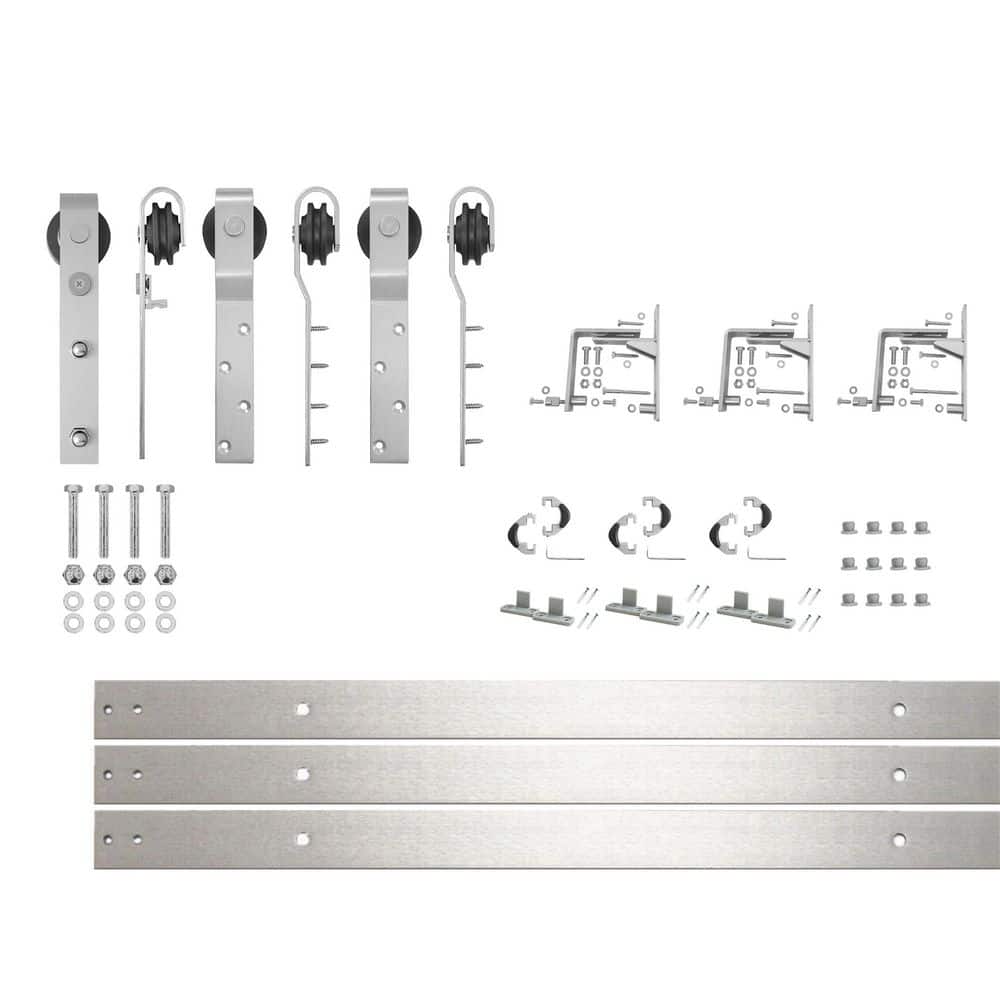 4 ft. /48 in. Brushed Nickel Inverted Bent Triple Track Bypass Sliding Barn Door Track and Hardware Kit for Triple Doors price history on PriceWatchPro