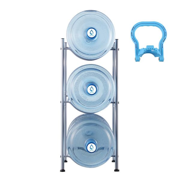 3-Tiers Water Jug Holder, 5 gal. Water Bottle Holder, Single Row Water Bottle Rack for 3-Bottles, Heavy Duty, Silver