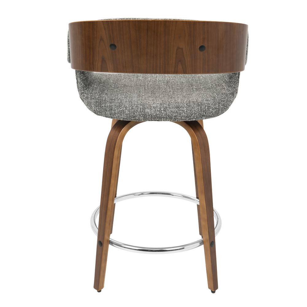 Elisa 33" Gray and Walnut Mid-Century Modern Swivel Counter Stool