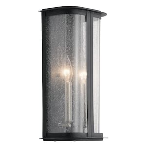 Timmin 14 in. 2-Light Distressed Black Outdoor Hardwired Wall Lantern Sconce with No Bulbs Included (1-Pack)