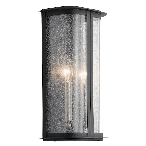 KICHLER Timmin 14 in. 2-Light Distressed Black Outdoor Hardwired Wall Lantern Sconce with No Bulbs Included (1-Pack)