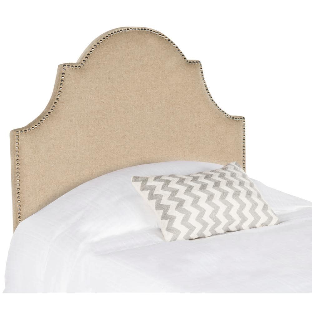 Hemp Linen Upholstered Twin Headboard with Silver Nailhead Trim