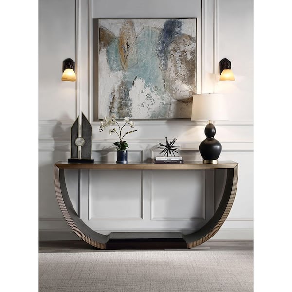 Maceo 70 in. Black and Gold Half-Moon Wood Console Table