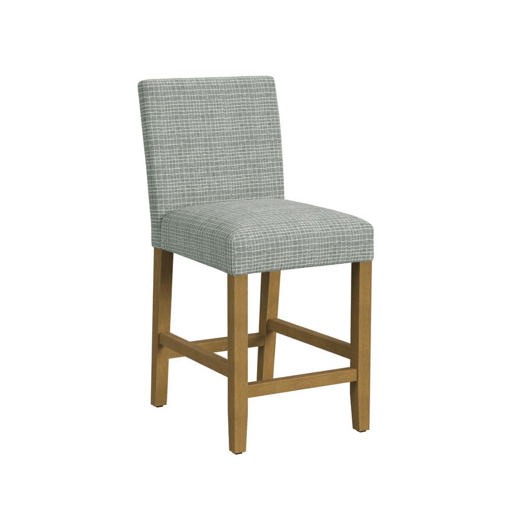 Gray Mini Grid Upholstered Counter Stool with Wood Legs