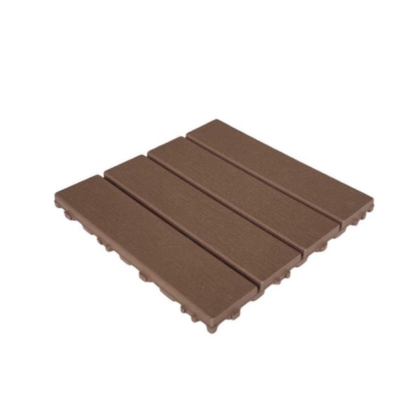 Amucolo 12 in. x 12 in. Outdoor Striped Square Composite Interlocking Waterproof Flooring Deck Tiles in Dark Brown (Pack of 44)
