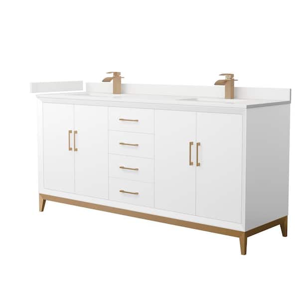 Wyndham Collection Amici 72 in. W x 22 in. D x 35.25 in. H Double Bath Vanity in White with White Quartz Top
