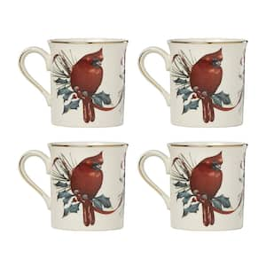 Winter Greetings 12 oz. Ivory Multi-Colored Porcelain Mug (Set of 4)