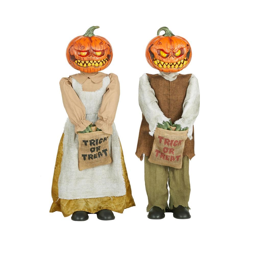 Home Accents Holiday 3 Ft Halloween Animated Led Pumpkin Twins 21pa36156 The Home Depot