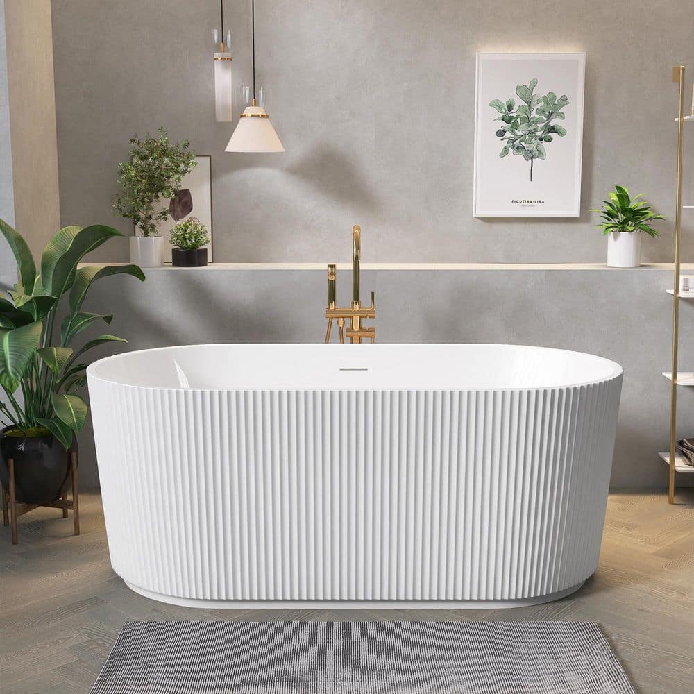 Getpro 59 in. x 30 in. Acrylic Freestanding Soaking Bathtub Oval