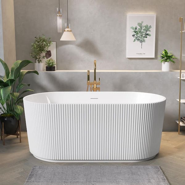 Getpro 59 in. x 30 in. Acrylic Freestanding Soaking Bathtub Oval