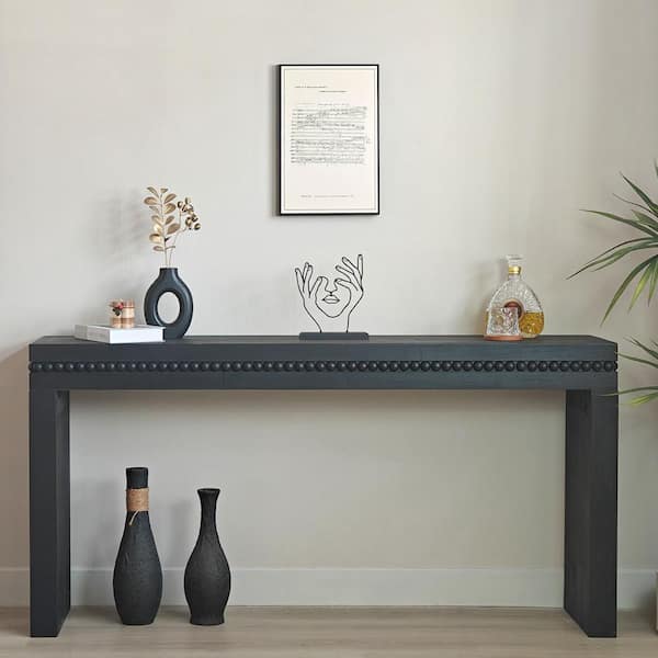 Clihome 64.17 in. Rectangle Convenience Concepts Wood Console Table with Real Wood Beads Decoration