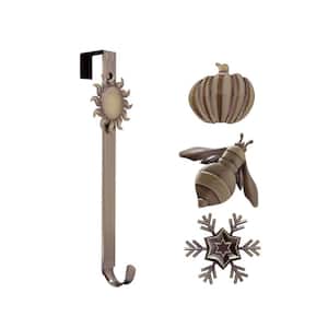15.75 in. Artificial Oil-Rubbed Bronze Adjustable Wreath Hanger with Sun, Snowflake, Bee and Pumpkin Icons