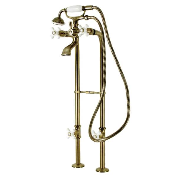Kingston Brass Kingston 3-Handle Freestanding Tub Faucet with Supply Line and Stop Valve in Antique Brass