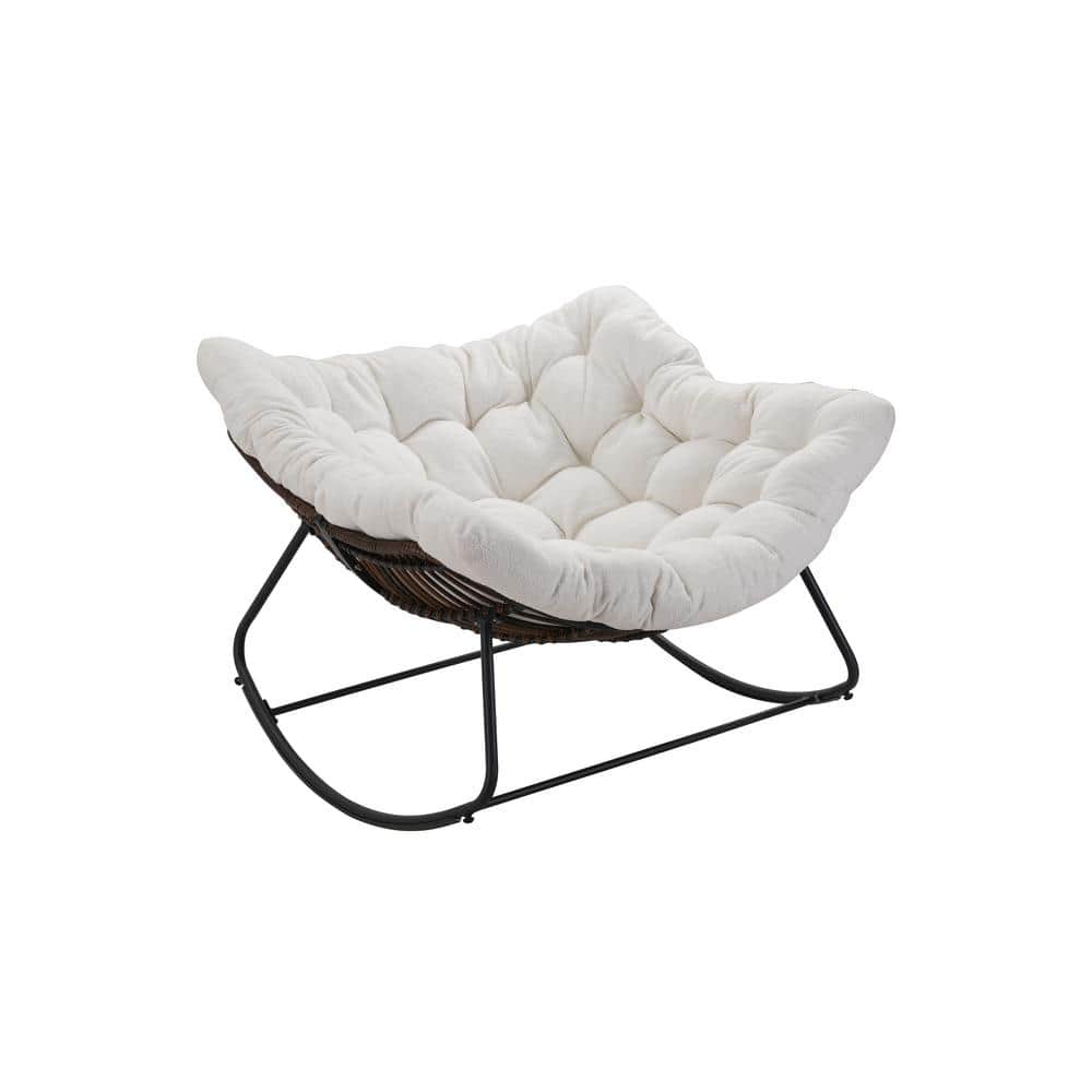 Deep Gray Indoor/Outdoor Metal Outdoor Rocking Chair Rattan Rope Club Chair