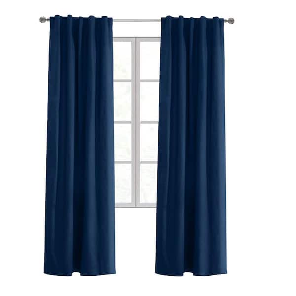 THERMALOGIC Weathermate Topsions Navy Cotton Smooth 80 in. W x 63 in. L 3-Way Header Indoor Room Darkening Curtain (Double Panels)