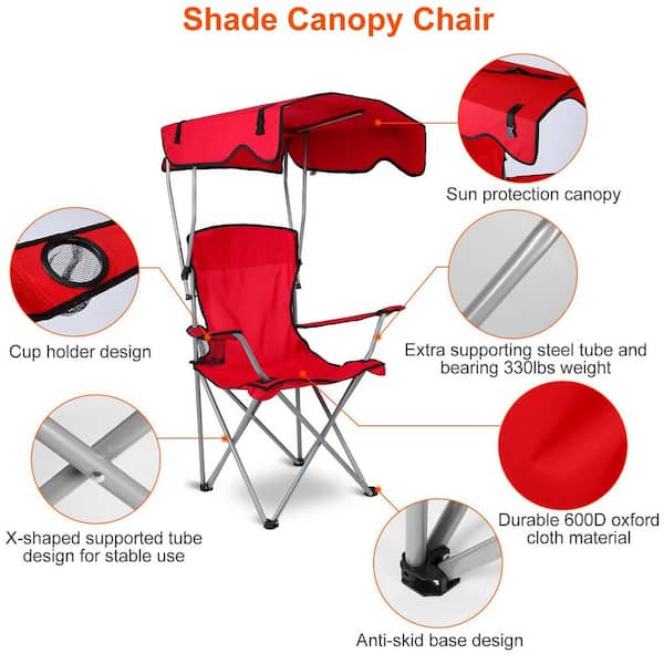Canopy Chair with Cooler for Outdoors Sports, Folding Camping Chair with  Shade Canopy, Cup Holder, Side Pocket for Camping, Beach, Tailgates,  Fishing
