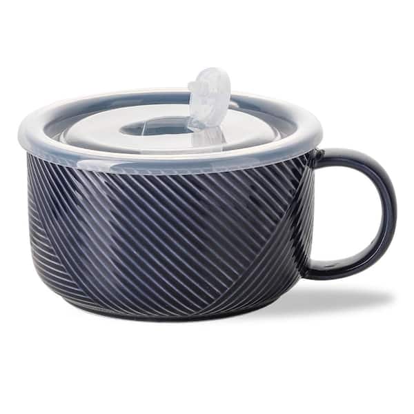 38 fl. oz. Navy Blue Ceramic Cereal Bowl with Handle and Sealing Lid, 6 in. (Set of 1) Cereal Bowls