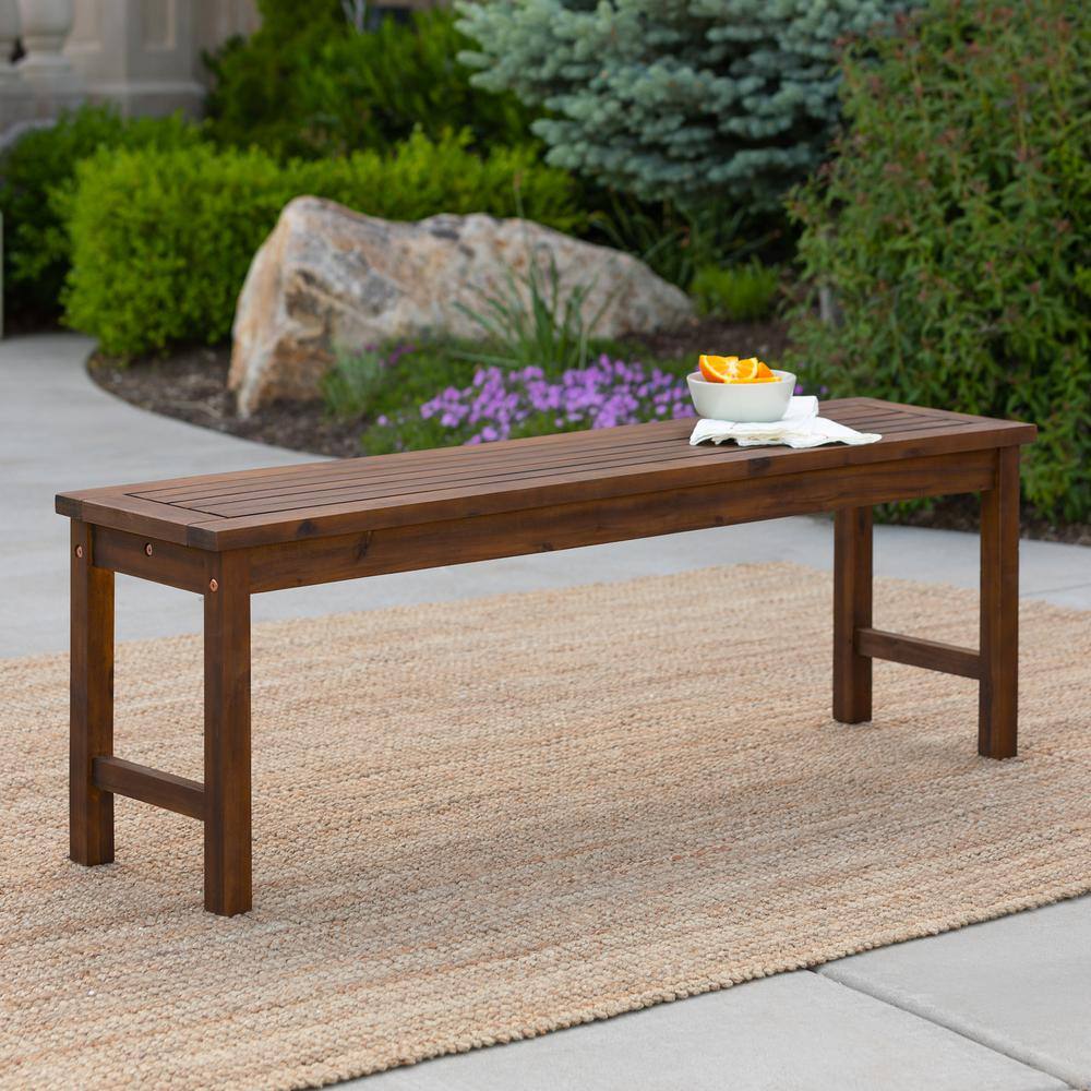 Solid Acacia Wood Traditional Patio Bench in Dark Brown