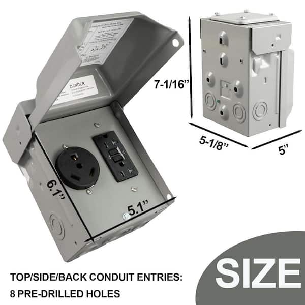 HIITIO 30Amp NEMA TT-30R and 20Amp Outdoor GFCI RV Outlet Box, 125