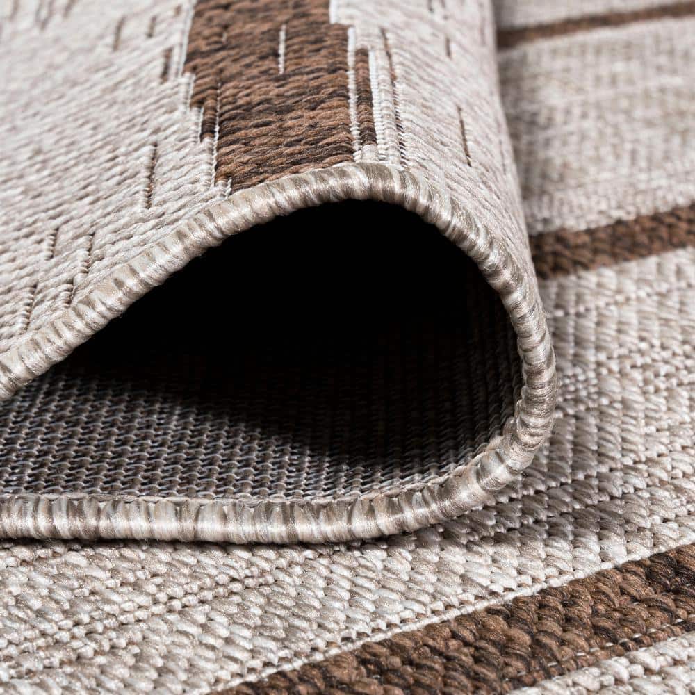 Beige and Brown Synthetic Rectangular Indoor/Outdoor Area Rug