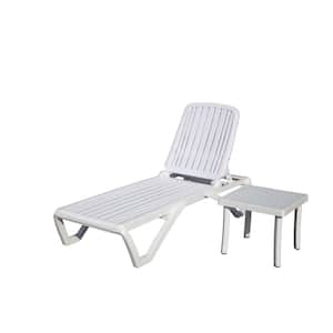 Plastic Outdoor Chaise Lounge, Lounge Chair Adjustable Recliner in-Pool Lounger Tanning Lounge Chair with Table, White