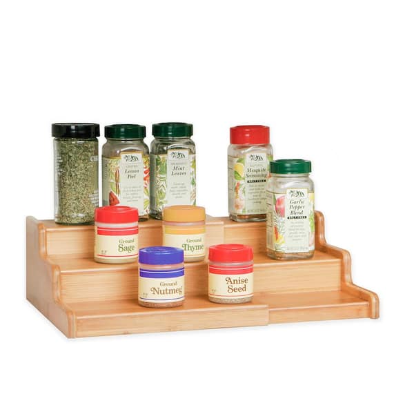 Seville Classics Bamboo Expandable 3-Tier Spice Rack Step Shelf Cabinet Organizer