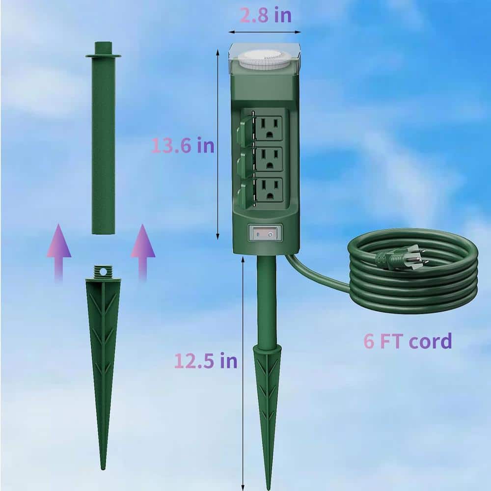 Green 6-Outlet Outdoor Stake Timer with Remote Control