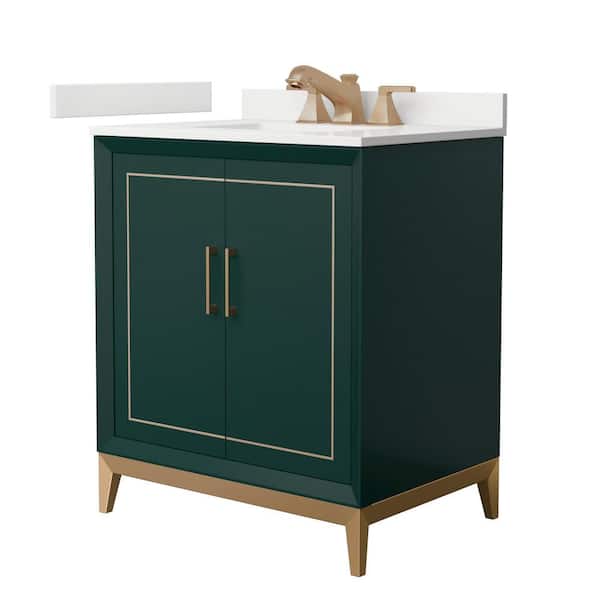 Wyndham Collection Marlena 30 in. W x 22 in. D x 35.25 in. H Single Bath Vanity in Green with White Quartz Top