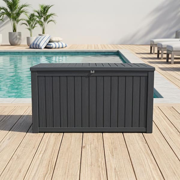 Black 180 Gal. Large Waterproof Resin Outdoor Storage Deck Box with Lockable Lid for Patio Furniture, Outdoor Cushions