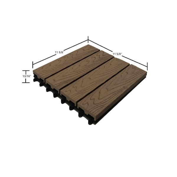 LH EP 12 in. x 12 in. WPC Composite Interlocking Flooring Deck Tiles with Parallel Design in Espresso (Pack of 11 Tiles)