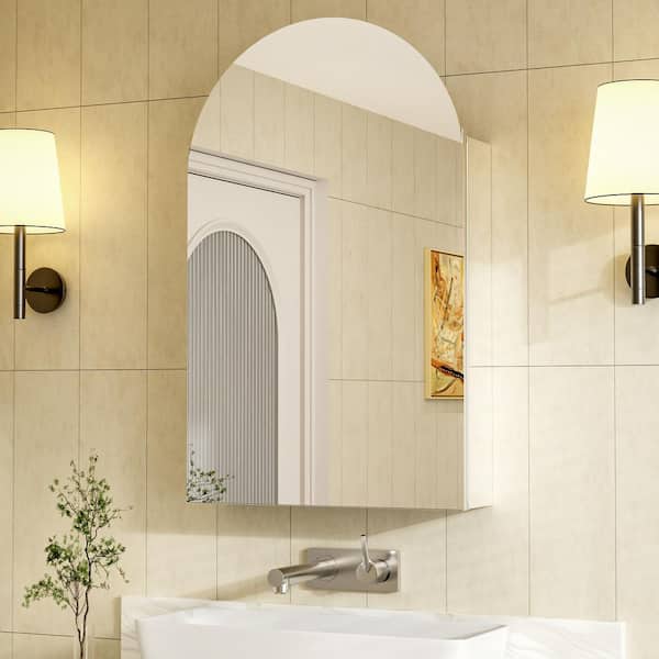 20 in. W x 32 in. H Arched Recessed/Surface-Mount Medicine Cabinet with Mirror, Precision Adjustable Hinges