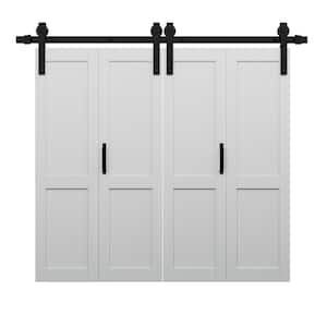 80 in. x 84 in. Solid Core White Primed MDF Paneled H Design Bi-Fold Door Style Barn Door with Hardware