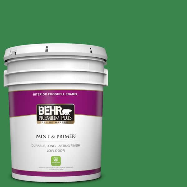 BEHR PREMIUM PLUS 5 gal. #450B-7 Green Grass Eggshell Enamel Low Odor Interior Paint & Primer