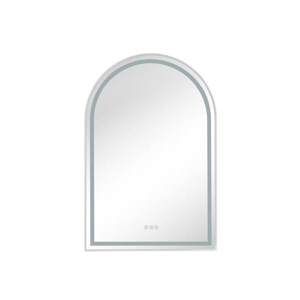 Unbranded 26 in. W x 38.7 in. H Small Arched Stainless Steel Framed Dimmable Wall Bathroom Vanity Mirror in Chrome