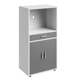 Microwave Stand (L) 23.5 in. x (W) 15.25 in. x (H) 46.75 in. with Drawer Rolling Storage Cabinet with Doors
