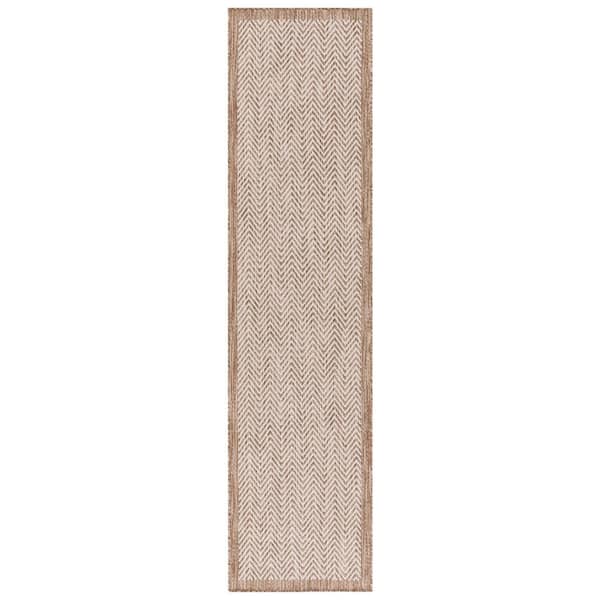 Beach House Brown/Ivory 2 ft. x 8 ft. Chevron Border Indoor/Outdoor Runner Rug
