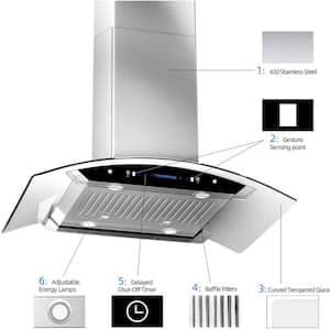 36 in. 900 CFM Ducted Island Range Hood in Stainless Steel with LED Lighting and Gesture Control