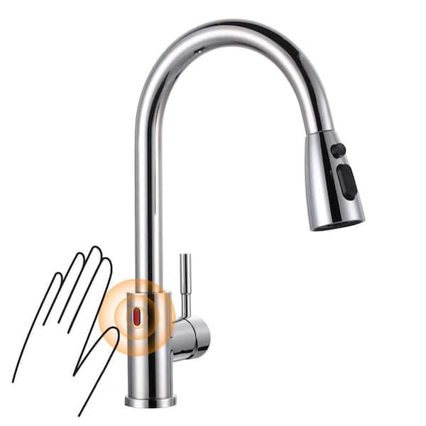 15.3 in. H Touchless Sensor 3-Functions Stainless Steel Single Handle Pull Down Sprayer Kitchen Faucet in Brushed Nickel