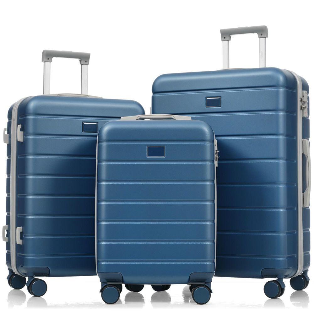 Qualler 3-Piece Blue ABS Travel and TSA Lock Suitcase Luggage Set