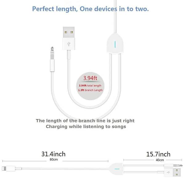 OBJLGEV Upgraded Aux Cord for iPhone Lightning to 3.5 mm Audio Charging Cable for Car Stereo Speakers Headphones 3.94 ft. White