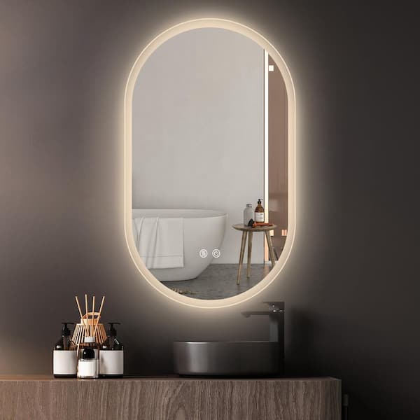 NTQ 24 in. W x 40 in. H Large Oval Backlit Frameless Wall Mounted Smart Anti-Fog Lighted Bathroom Vanity Mirror in Sliver