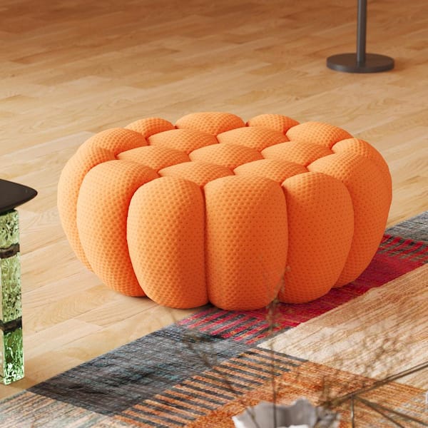 41.3 in W Armless 3D knitted fabric Curved Reclining Sofa Ottoman in. Orange