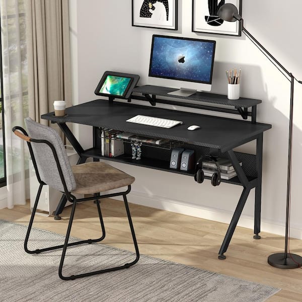 Tribesigns Computer Desk with Storage Shelves and Monitor Stand Home Workstation 