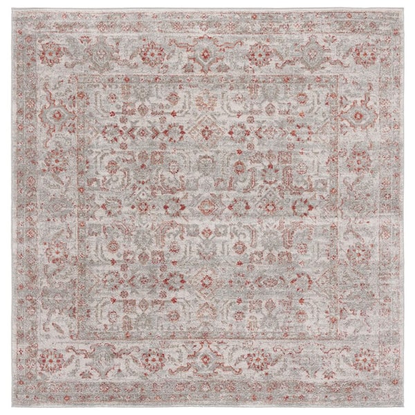 Vintage Tabriz 7 ft. x 7 ft. Gray/Rust Distressed Abstract Border Square Area Rug