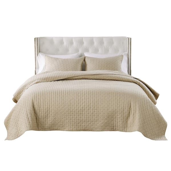 Greenland Home Fashions Monterrey Solid Taupe 3-Piece Cotton Blend Full/Queen Quilt Set