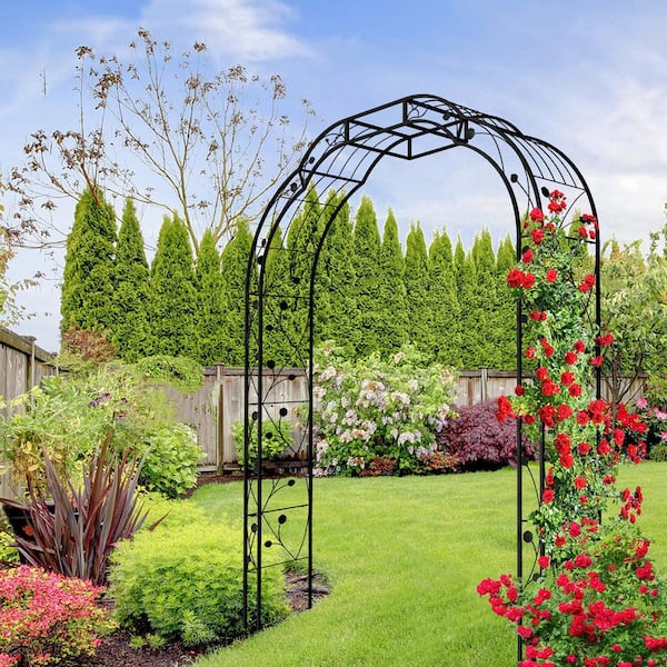 W 74.4 in. x H 98.4 in. Black Metal Garden Arbor Trellis Climbing Plants Support Rose Arch Outdoor Arch