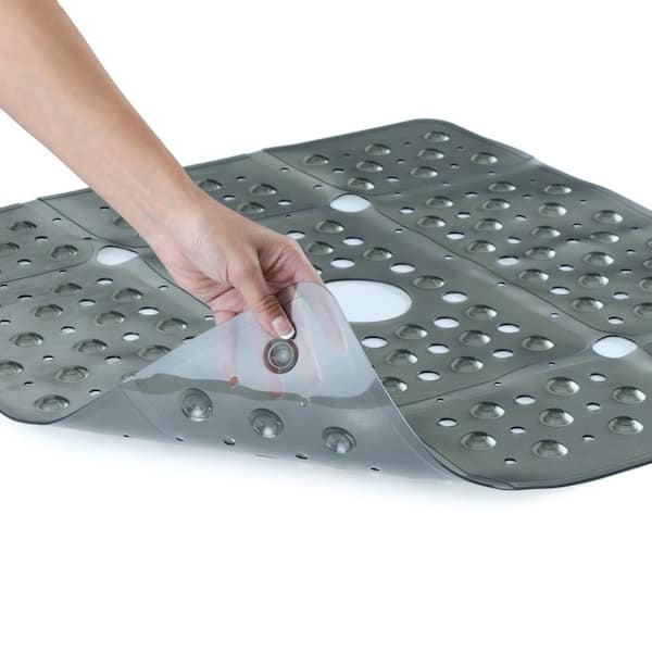 Slipx Solutions XL Non-Slip Square Shower Mat with Center Drain Hole Clear  - Slipx Solutions